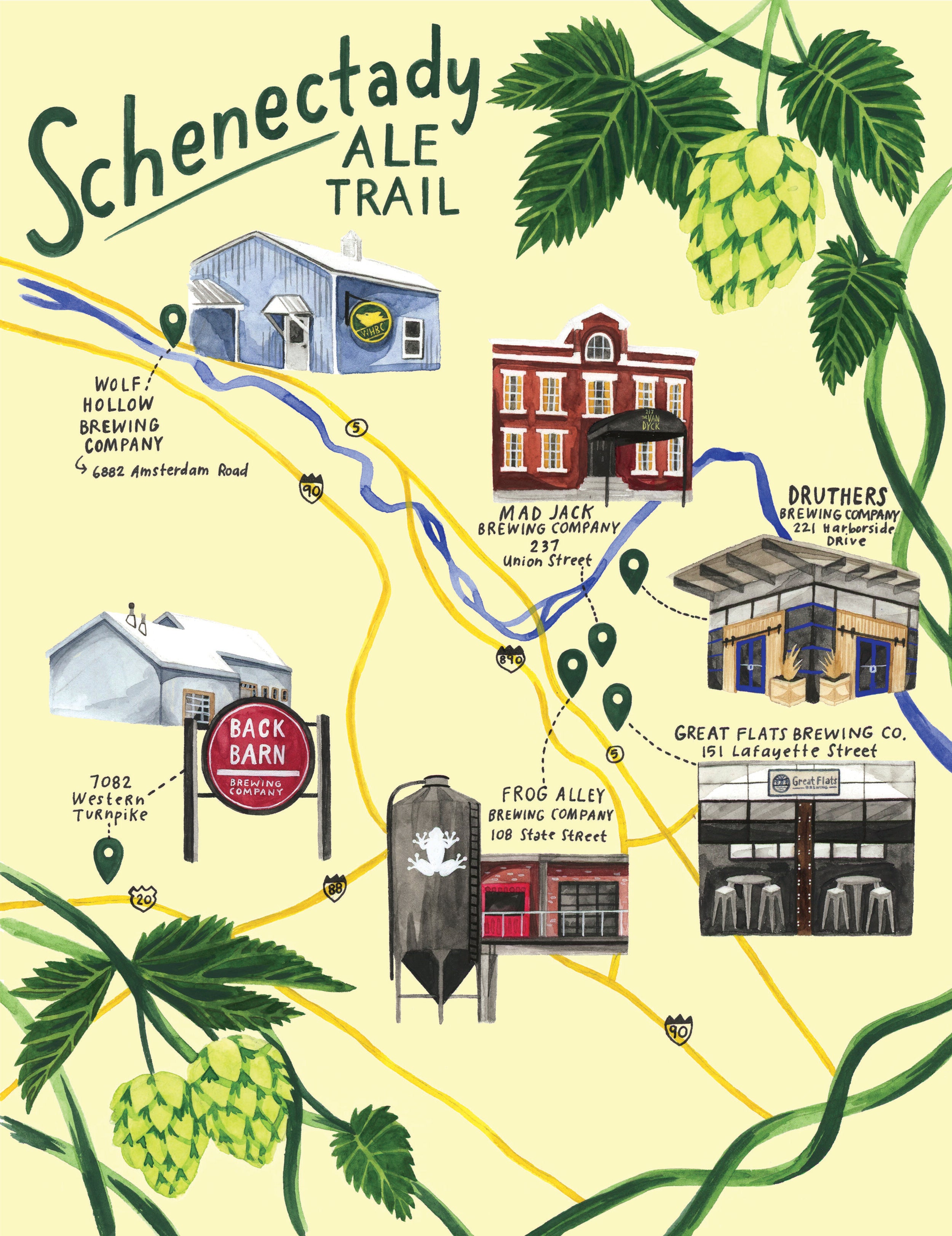 Schenectady Ale Trail map designed by Lauren Blair