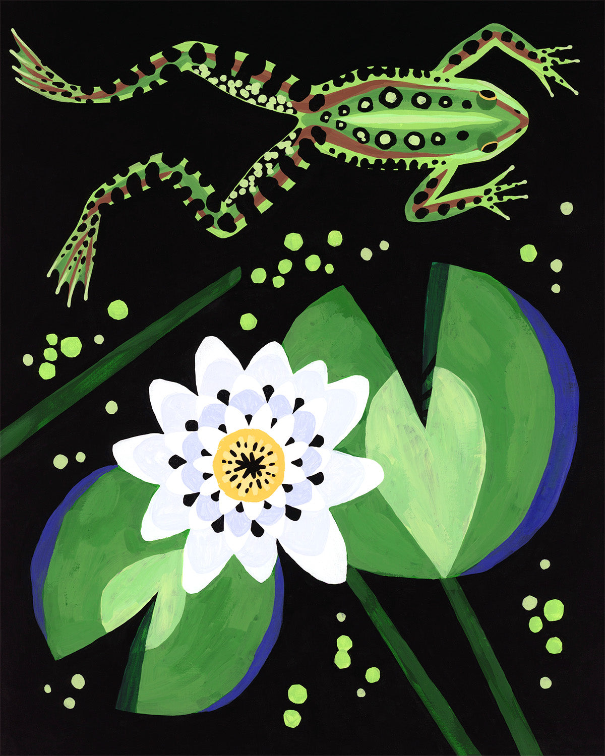 Original painting of a frog with lily pads