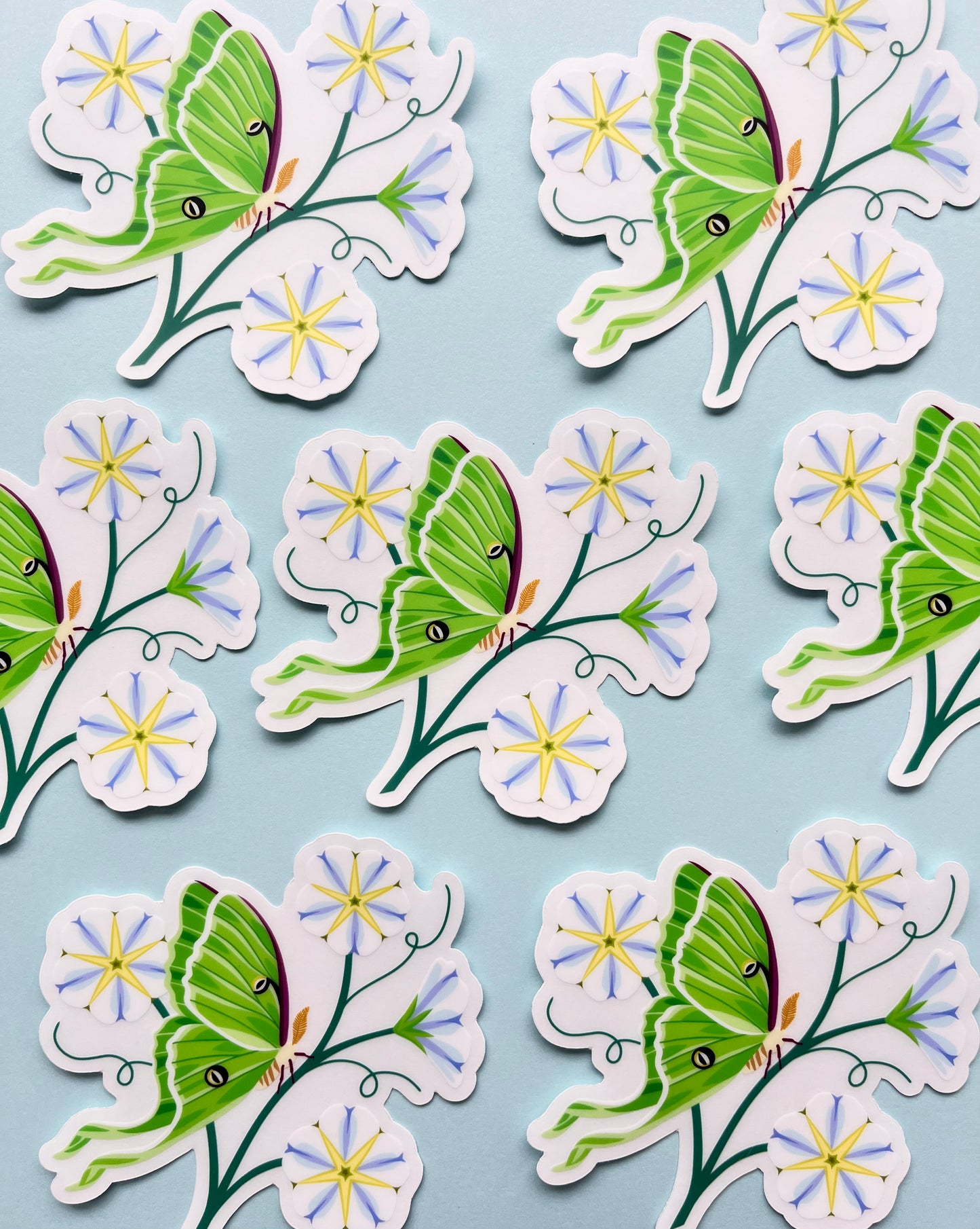 Luna Moth and Moon Flowers Sticker