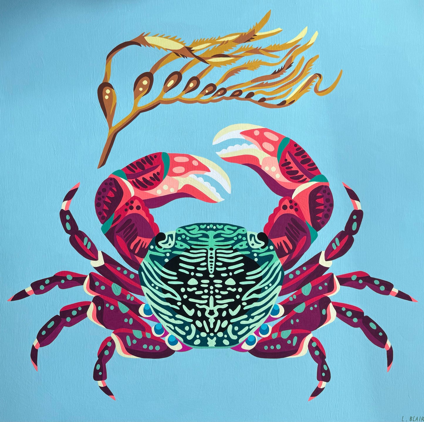 Striped Shore Crab Original Painting on Birch Panel