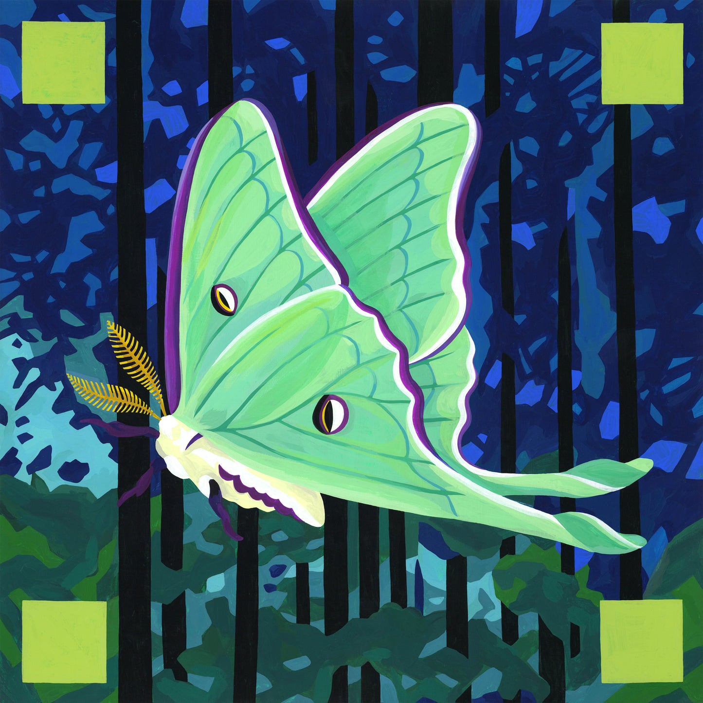 Luna Moth Original Painting on Birch Panel