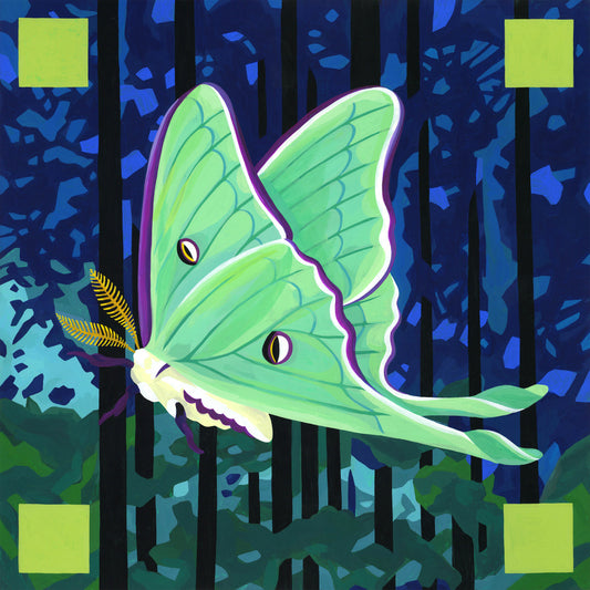 Luna Moth Original Painting on Birch Panel