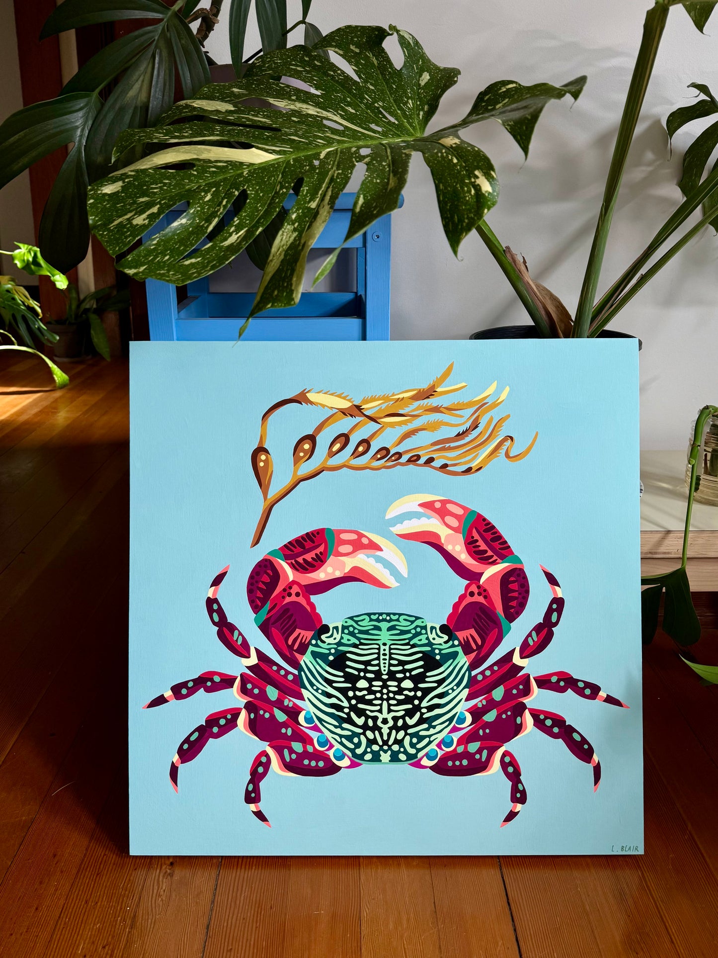 Striped Shore Crab Original Painting on Birch Panel