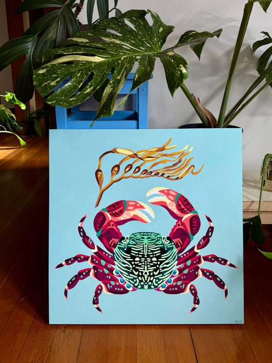 Striped Shore Crab Original Painting on Birch Panel
