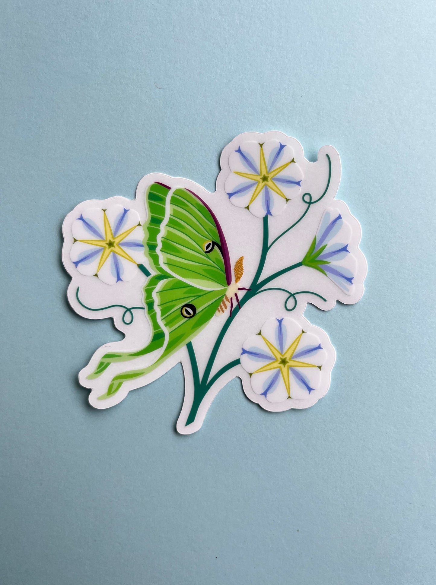 Luna Moth and Moon Flowers Sticker