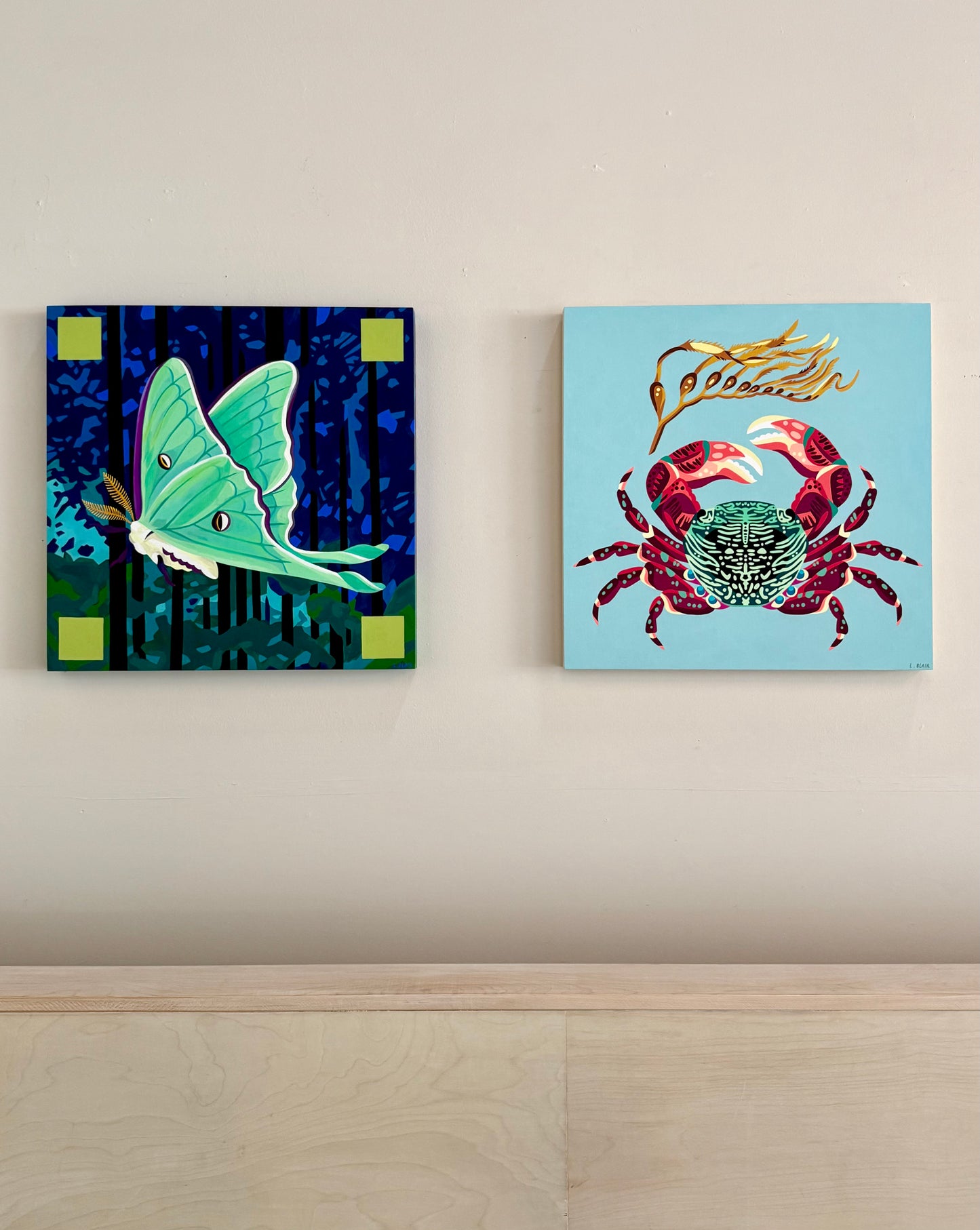Luna Moth Original Painting on Birch Panel