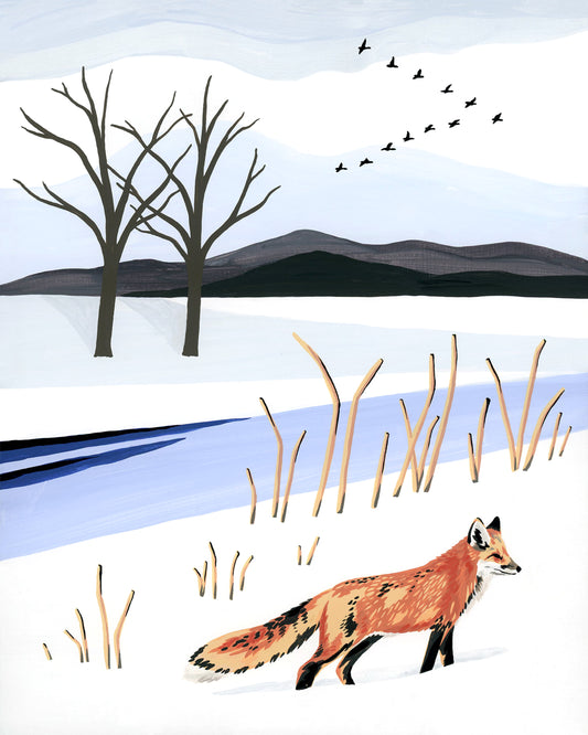 Original painting of a fox in the snow
