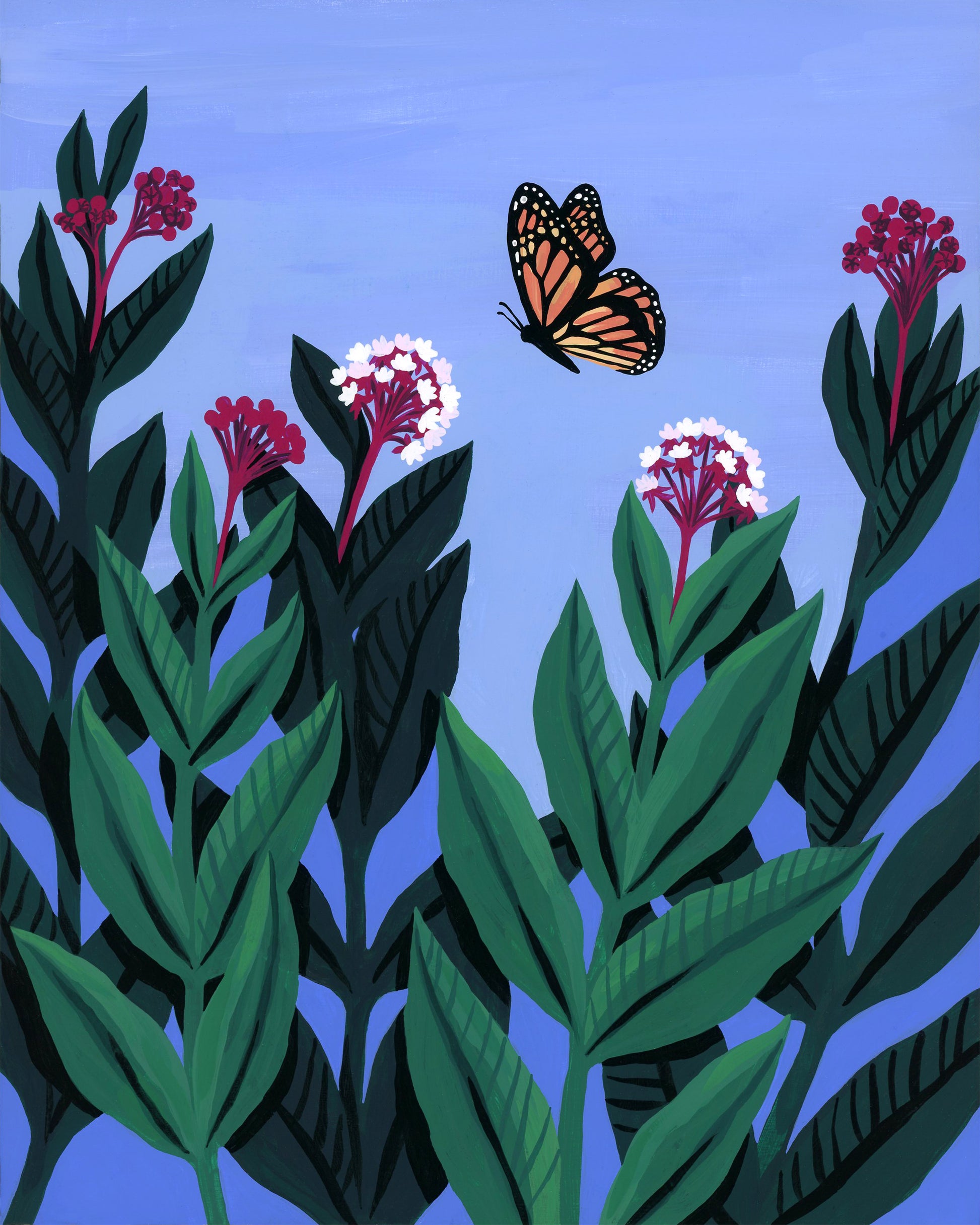 Original painting of monarchs and milkweeds