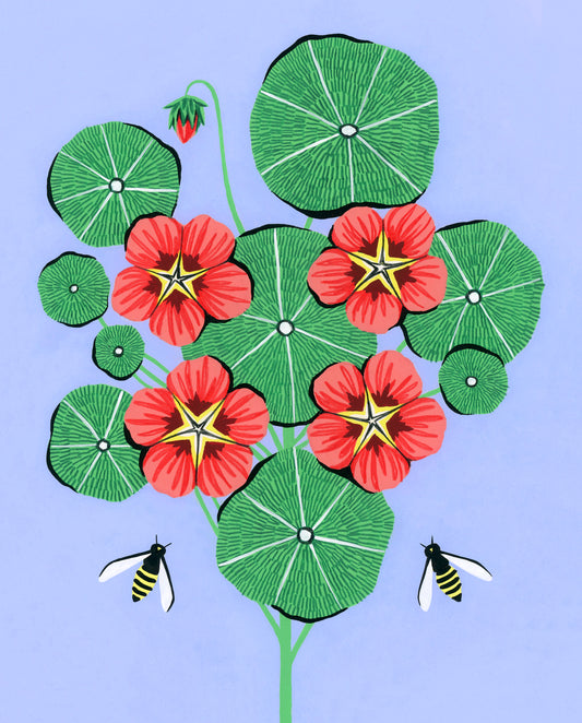 Original painting of nasturtium and bees