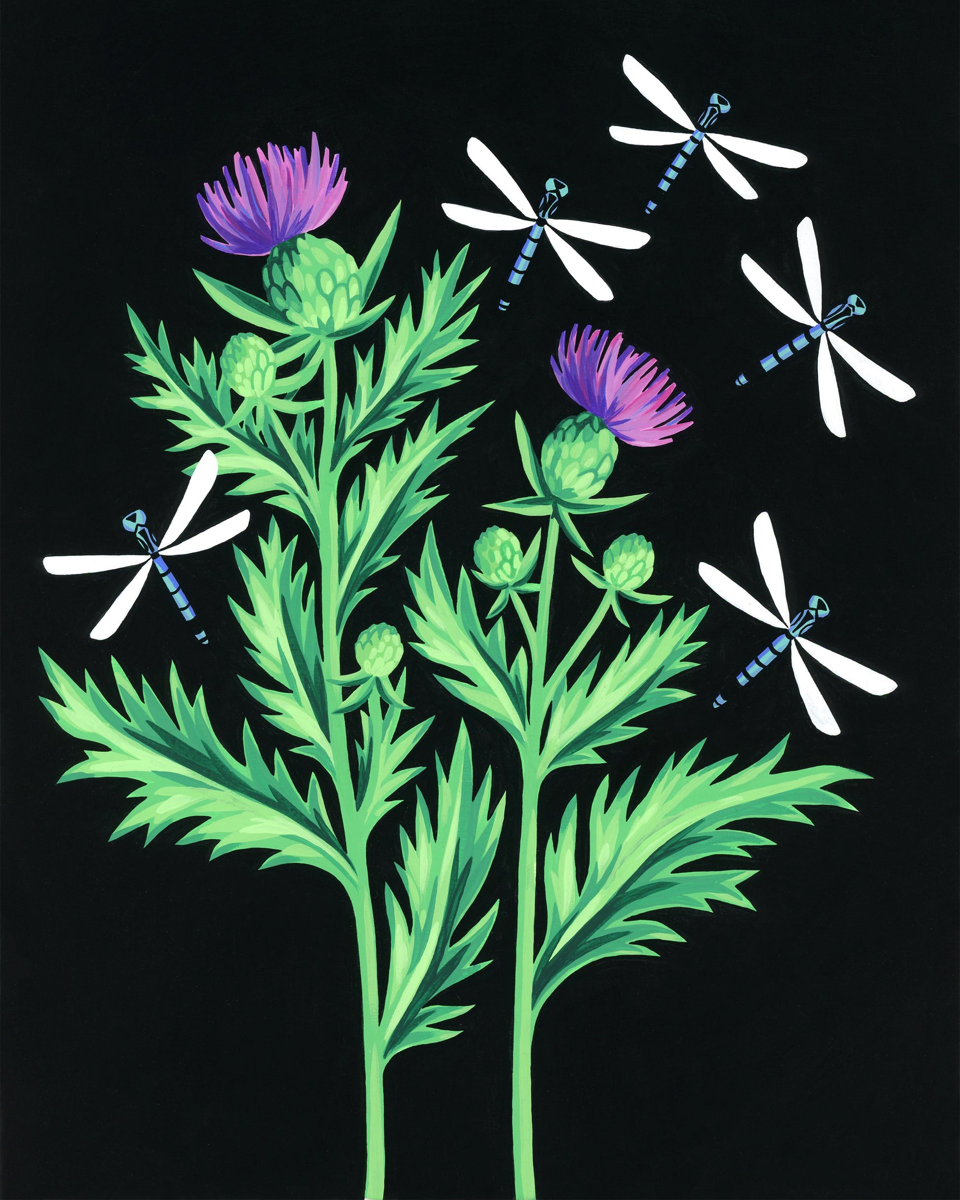 Original painting of thistles and dragonflies